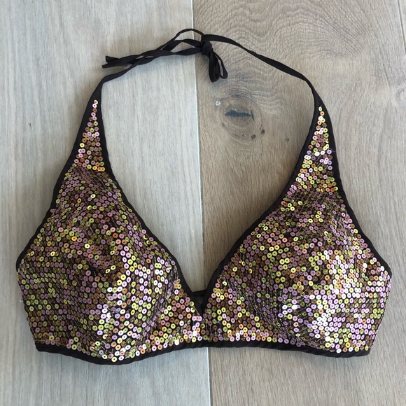 Express bra & skirt sequins set sz. M brown gold - Picture 2 of 8